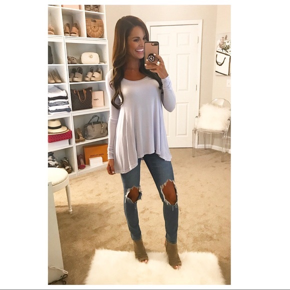 FREE PEOPLE BOHO FLOWY TUNIC TOP LONG SLEEVES RIB KINT PULLOVER TEE A3C - Picture 4 of 16